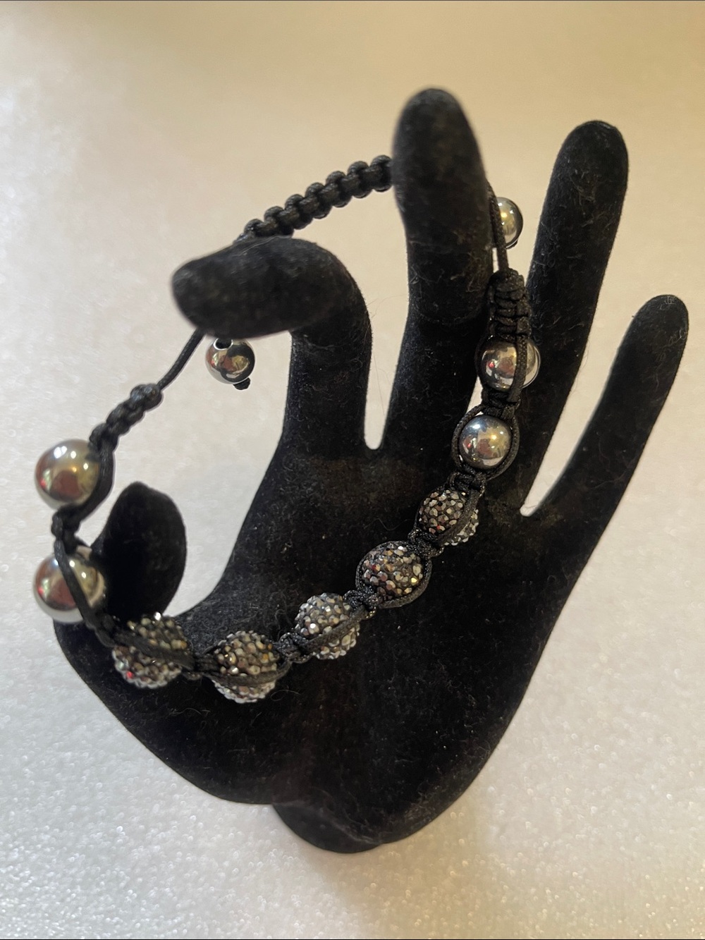 Black Beaded Adjustable Bracelet with Sparkle Pave Beads